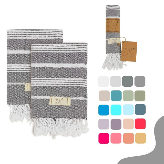 Yazz Turkish Cotton Hand Towels - Set of 2, 18" x 30" inches, Cotton, Decorative Peshtemal Cotton Hand Towels for Kitchen, Bath, Guest, Face, Hair, Gym, Yoga, Dishcloth, Travel (Anthracite)