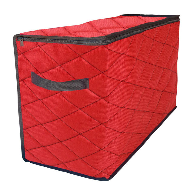 Northlight 96ct Red and Black Quilted Zip Up Christmas Ornament Storage Tub