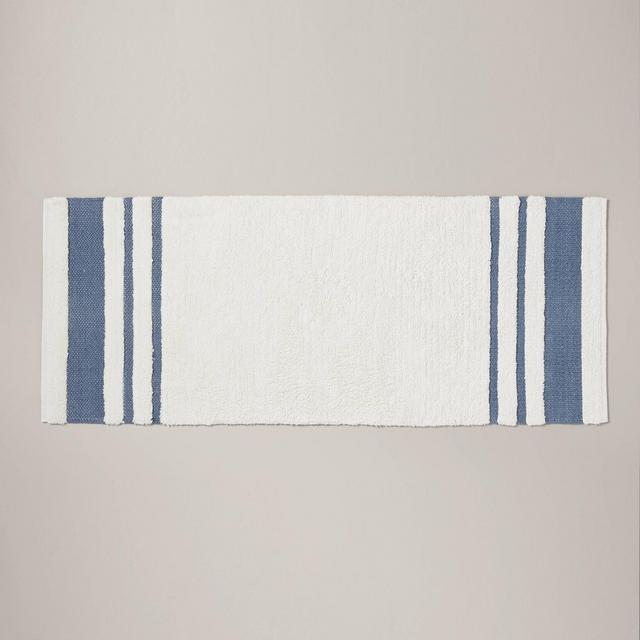 24"x60" Border Stripe Bath Rug Cream/Blue - Hearth & Hand™ with Magnolia: Cotton, Machine Washable