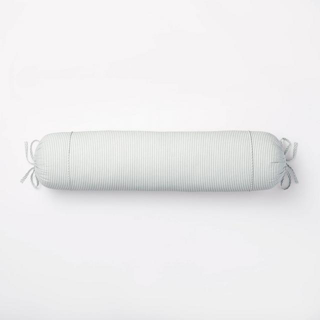 Oversized Bolster Woven Striped with Piping Cylinder Throw Pillow White/Light Teal Green - Threshold™ designed with Studio McGee