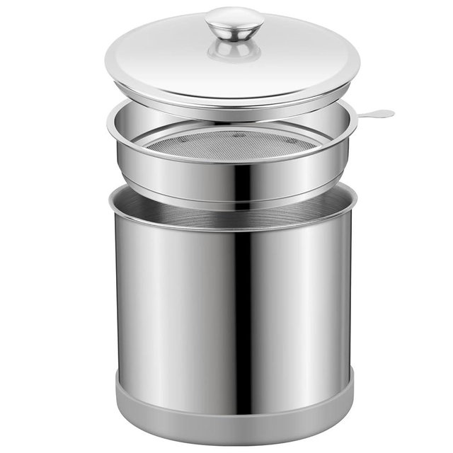 Ohtomber 1.2L Bacon Grease Saver Container with Fine Mesh Strainer and Non-slip Silicone, Cooking Oil Keeper Grease Fat Storage Filter Container for Kitchen, Used Deep Fryer Grease Oil Holder Pot