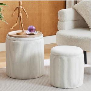 17" & 14" Round Ottoman with Storage l Set of 2
