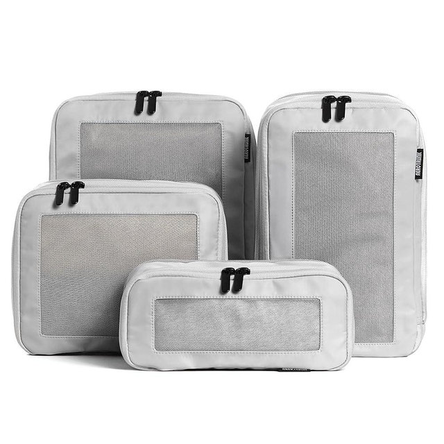 Aerotrunk Compression Packing Cubes for Travel - Luggage Organizer Bags - Double Zipper Packing Cubes for Suitcases (4-Pack, Light Grey)