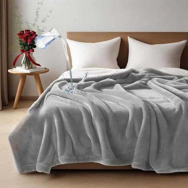 Haltune Waterproof and Stain Proof Blanket for Bed 80''x60'',Queen Size Grey Bed Dry Guard Blanket, Flannel & Sherpa Throw Blanket
