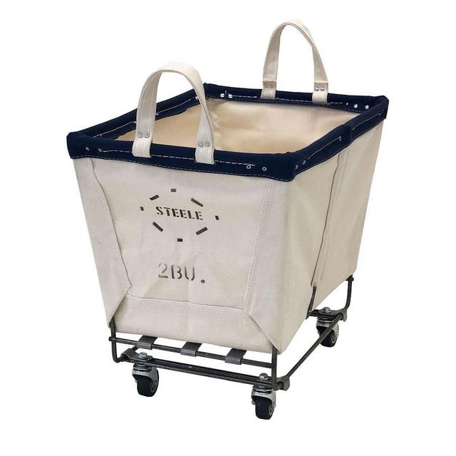 Medium Rectangle Canvas Laundry Basket with Wheels, Natural/Navy