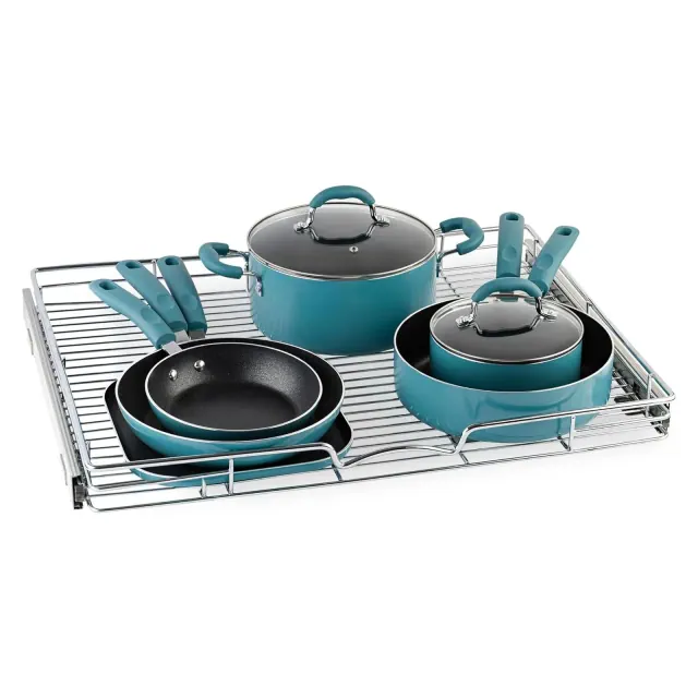 Hold N' Storage - Pull out Cabinet Organizer with Steel Metal Chrome Finished - Basket Size 28 W x 21 D Inch