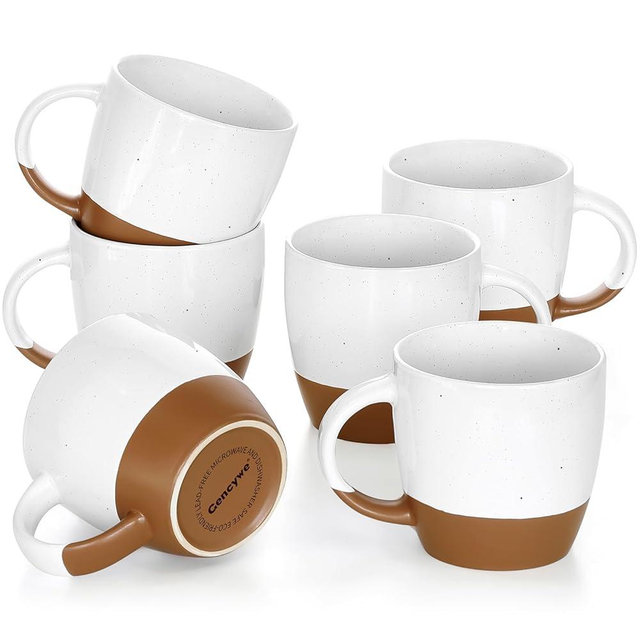 White Ceramic Coffee Mugs Set of 6 (Large),18 oz Coffee Cups with Handle, Latte Mug, Big Mug for Women, Men, Great for Tea Hot Chocolate, Microwave Safe, Modern, Unique Style for Any Kitchen