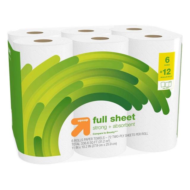 Full Sheet White Paper Towels - 6pk - Up&Up™