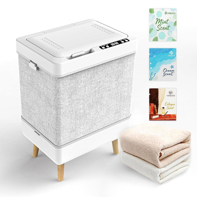 VIPBATH 35L Foldable Towel Warmer Bucket, Fits 3 Large Towels or 2 Robes, Fast Heating, One-Piece Space-Saving Design, High-Temperature Indicator, ETL Certified