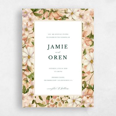 Beige Floral Wedding Invitation - Foxglove Portrait