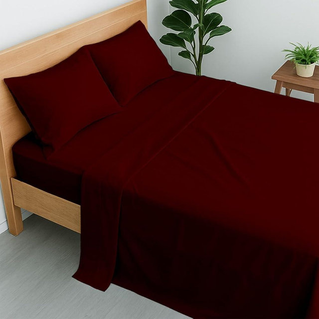 Cottington Lane 100% Cotton Queen Sheet Set, 4 Piece Burgundy Luxury Hotel Quality Sheets, Deep Pocket Fits 8-16 Inch Mattress, Breathable, Durable, Cooling Sheets with Smooth Satin Weave
