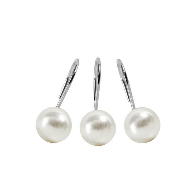Estmy Elegant Pearl Decorative Shower Curtain Hooks Rings 12PCS, Ivory Artifical Pearl and Rustproof Metal Unique Cute Shower Hooks for Country Farmhouse Shabby Chic Shower Curtain Bathroom Decor