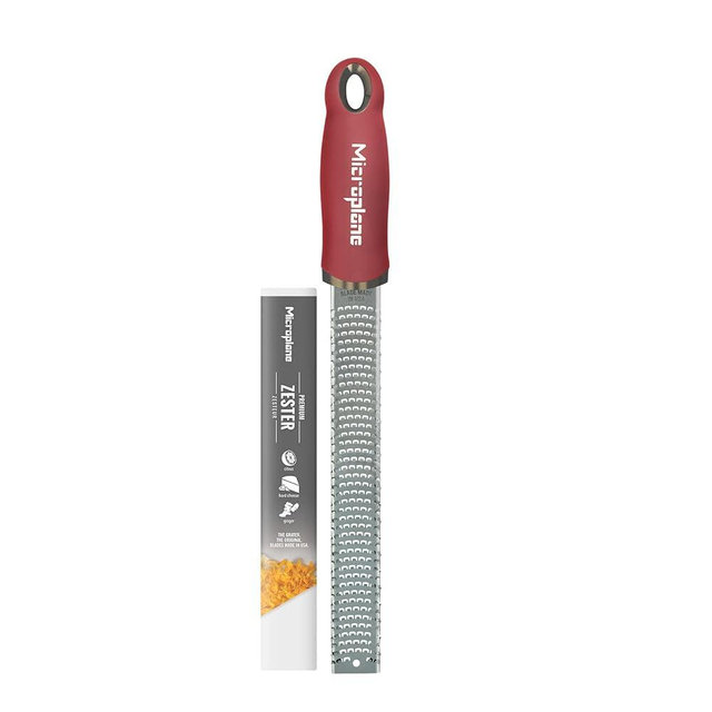Premium Classic Series Zester - Pomegranate Red | Lemon Zester tool, Hard Cheese & Vegetable Grater | For Citrus, Parmesan Cheese, Garlic, Ginger, Nutmeg | Fine Stainless Steel Blade, Made in USA