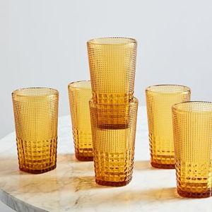 Malcolm Beaded Drinking Glass Sets Amber Tall 15 oz set