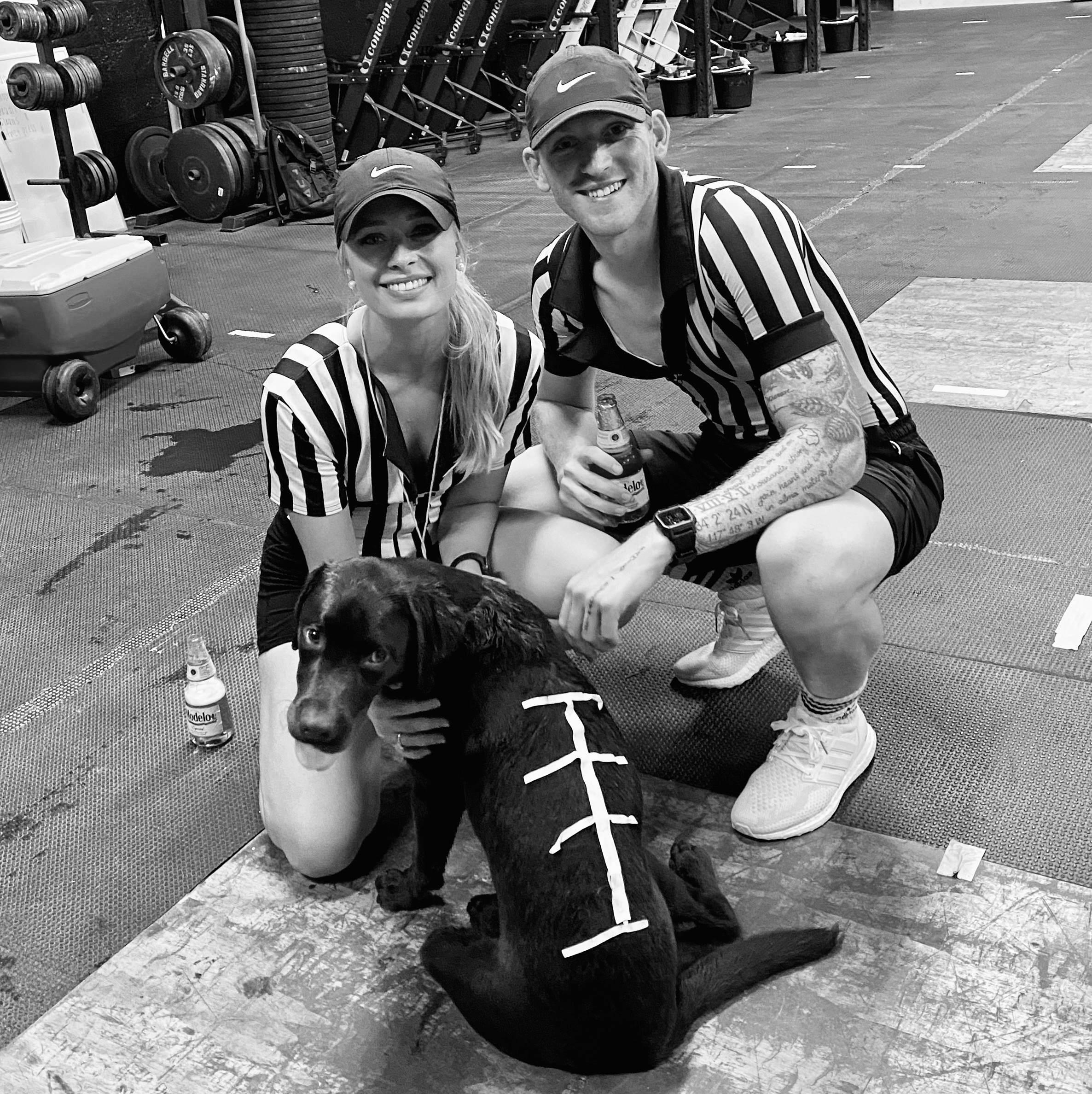 October 2020 - Last minute matching Halloween costumes. We made Bubs a football, which was fitting considering how many times we wanted to punt him off the balcony as a puppy.