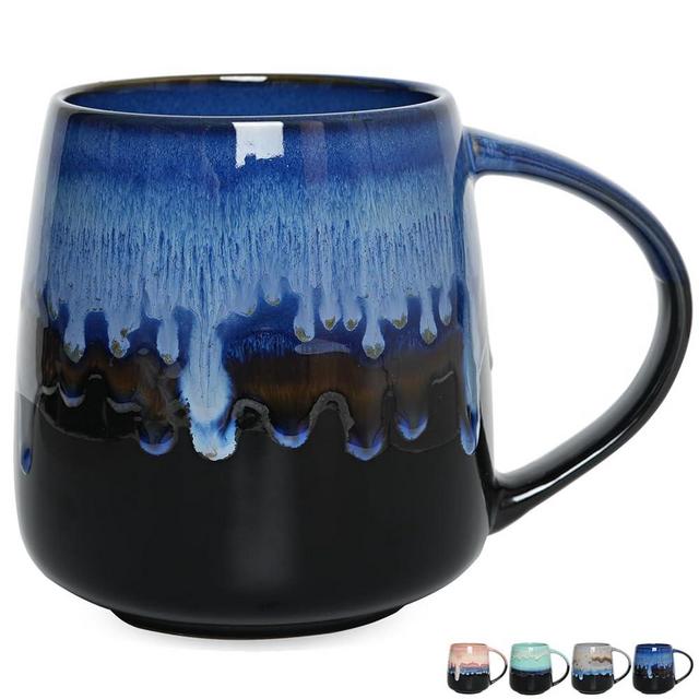Bosmarlin Extra Large Ceramic Coffee Mug, 23 Oz, Microwave and Dishwasher Safe, Big Oversized Tea Cup, Reactive Glaze (Blue)