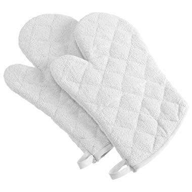 DII 100% Cotton, Terry Oven Mitt Set Machine Washable, Heat Resistant, 7 x 13, White, 2 Piece