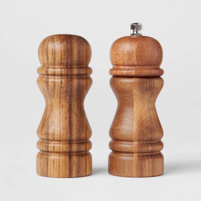 2pc Acacia Turned Salt Shaker and Pepper Grinder Set - Threshold™