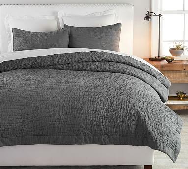Pottery Barn Belgian Flax Linen Handcrafted King Quilt | Soft Gray