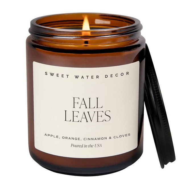 Sweet Water Decor Fall Candles for Home Scented - Hand Poured Soy Wax Autumn Candle with Apple & Cinnamon Scent - 40 Hour Burn Time Long Lasting Fall Candles Soy - Amber Glass Jar for Candle Decor