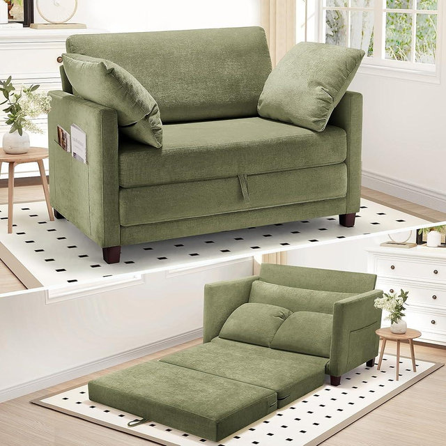 Myroyalsit 51" Convertible Sofa Bed, 2 in1 Folding Sofa Bed, Loveseat Sleeper Sofa for Small Spaces, Fold Out Floor Couch with 2 Pillows for Apartment, Living Room & Guest Room, Green Chenille Fabric