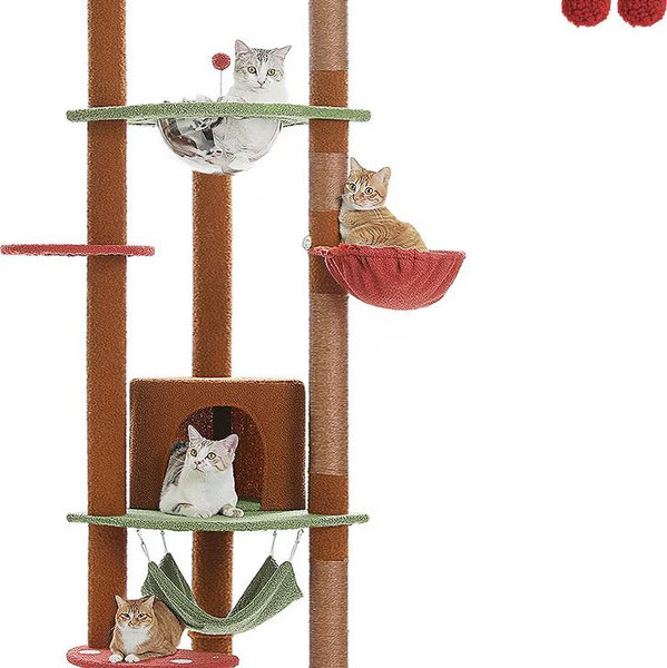 PAWZ Road 101.6-in Mushroom Polyester Floor-to-Ceiling Cat Tree & Condo, Brown