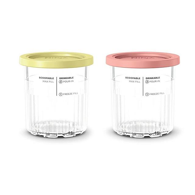 Ninja XSKPNTLD2 Pints 2 Pack, Compatible with NC500 Series Creami Deluxe Ice Cream Makers, BPA-Free & Dishwasher Safe, Coral and Yellow, 16 oz, Coral & Yellow Lids