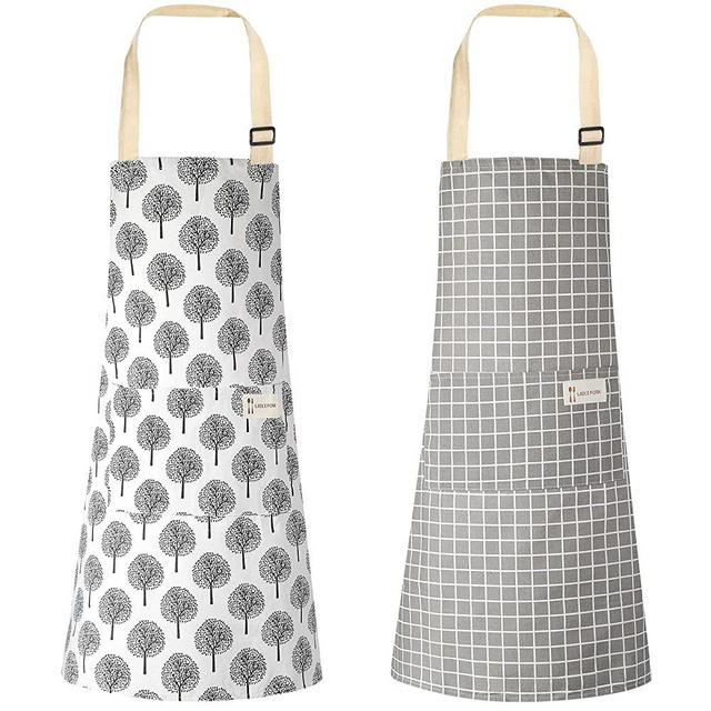 2 Pieces Linen Cooking Apron Adjustable Kitchen Apron Soft Chef Apron with Pocket for Women and Men