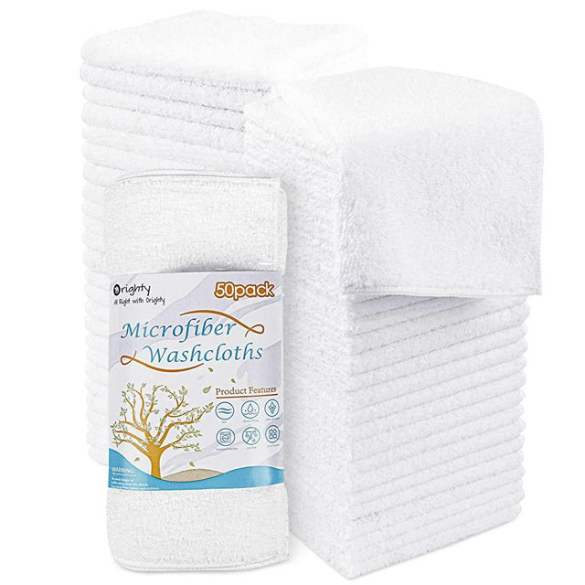 Orighty Microfiber Washcloths Towel Set 50 Pack, Highly Absorbent and Soft Feel Cleaning Towels, Microfber Cleaning Cloth with Multi-Purpose, Wash Cloths for Cars, Bathroom, Hotel, and Gym, 12x12 Inch