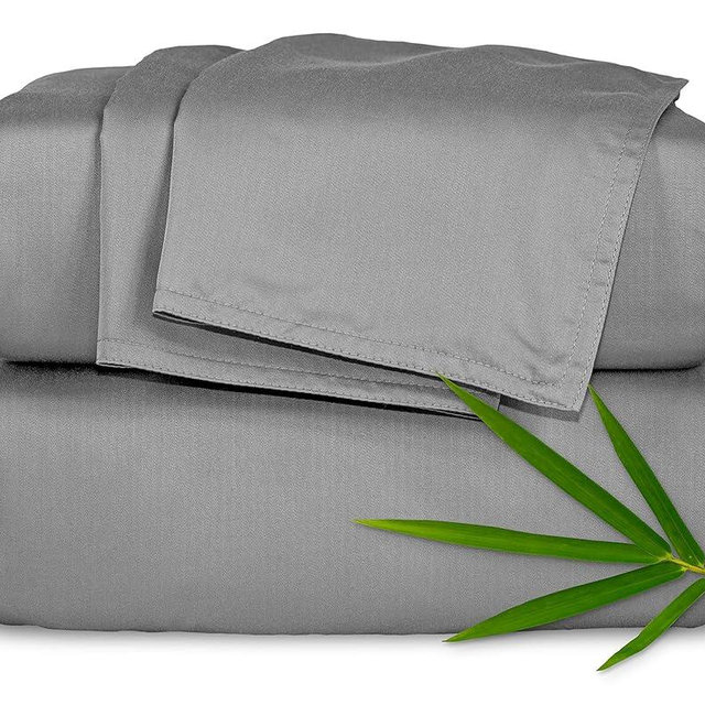 Full Sheets by Pure Bamboo, Genuine 100% Organic Viscose Derived from Bamboo Bed Sheet Set, Luxuriously Soft & Cooling, Double Stitching, Lifetime Quality Promise (Full, Stone Grey)