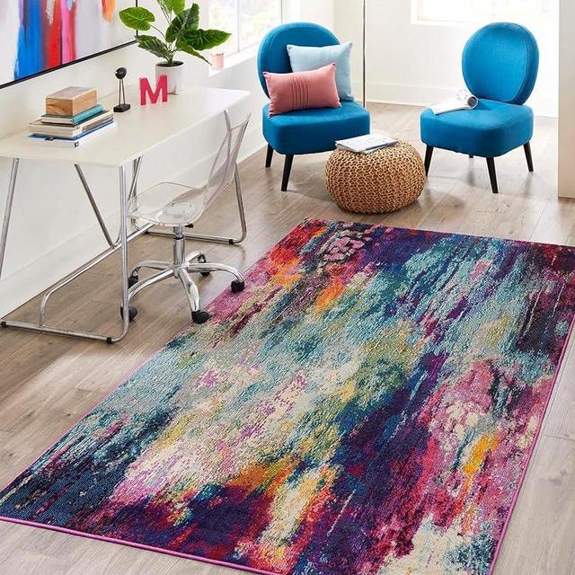 Unique Loom Chromatic Collection Modern Colorful & Vibrant Abstract Area Rug for Any Home Décor, 5 ft x 8 ft, Multi/Light Blue