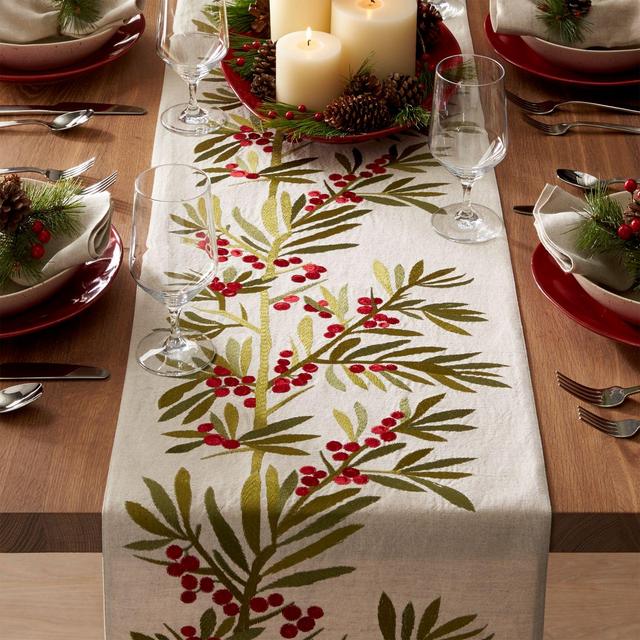 Holly Embroidered Table Runner