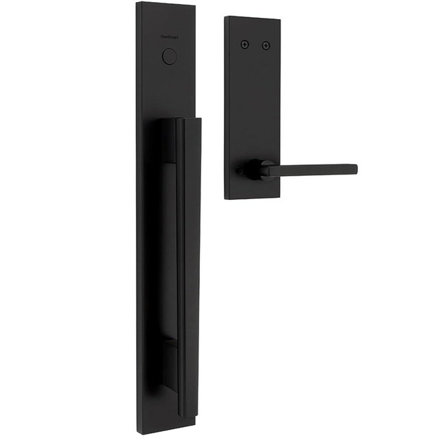 Kwikset Caerus Front Door Lock Handle and Deadbolt Set, Entry Handleset Exterior with Interior Reversible Lever, Matte Black, Dummy Deadbolt Double Door Security, with Microban Protection