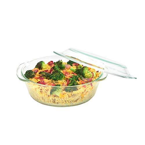 Moss & Stone 3 Glass Casserole Dish With Lid Made By Borosilicate Glass Material 4.5mm To 5mm Thick Set Of 3 Deep Dish Heat/Cold Microwave Oven Freezer & Dishwasher Safe Reusable Clear Turquoise Glass