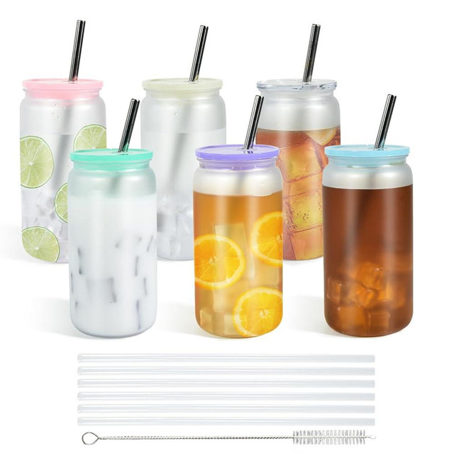 16 Oz Plastic Mason Jars Mason Jars Cups with Lids and Straws, 6 Pack Frosted Acrylic Tumbler with Lid and Straw, Acrylic Mason Drinking Jars Cups Smoothies Cold Brew Juice Beer Coffee Milk, Frosted