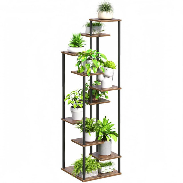 Yzosvki 10 Tier Plant Stand Indoor, Tiered Corner Plant Shelf Flower Stand for Living Room, Balcony, Patio, Garden, Rustic Brown