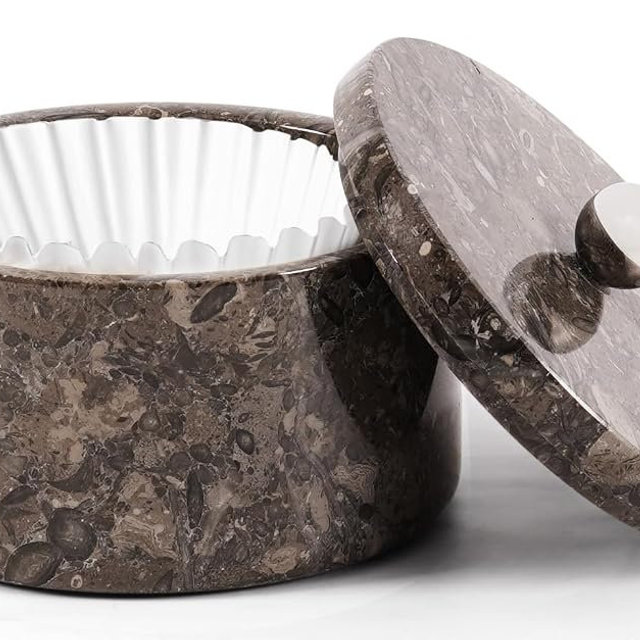 Marble Coffee Filter Holder – 6 inch Handmade Oceanic Coffee Filter Holder with Lid, Storage Organizer for Kitchen Countertop & Bar Decor