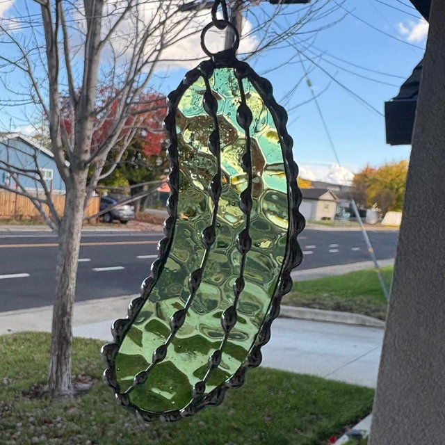 Stained Glass Christmas Pickle Ornament | Handmade Holiday Decor | Unique Tree Decoration | Fun Christmas Tradition Gift | Hues of Green