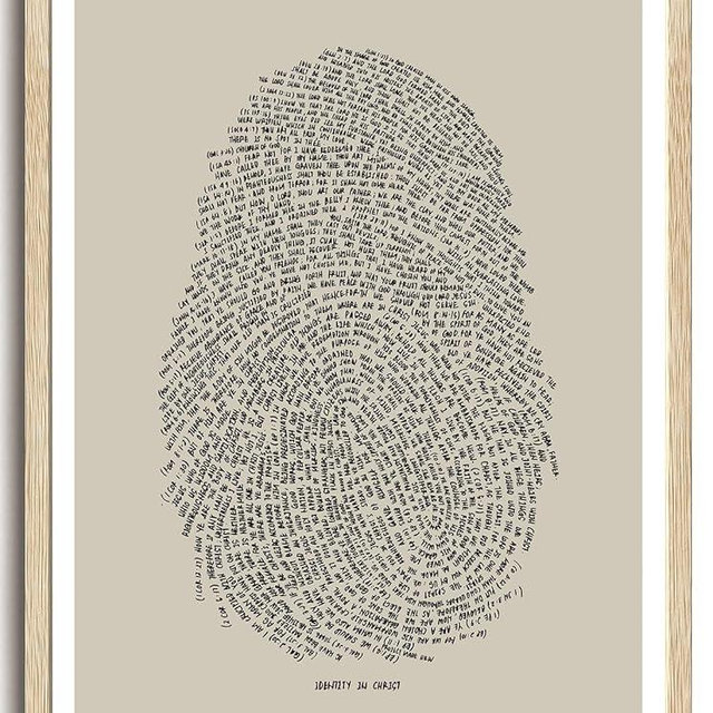 KISSFOX Jesus Christian OAK Wood Framed Wall Art Identity in Christ Thumbprint Canvas Art Prints Inspirational Bible Pictures Wall Decor Sketch Faith Art Paintings Posters For Bedroom Living Room