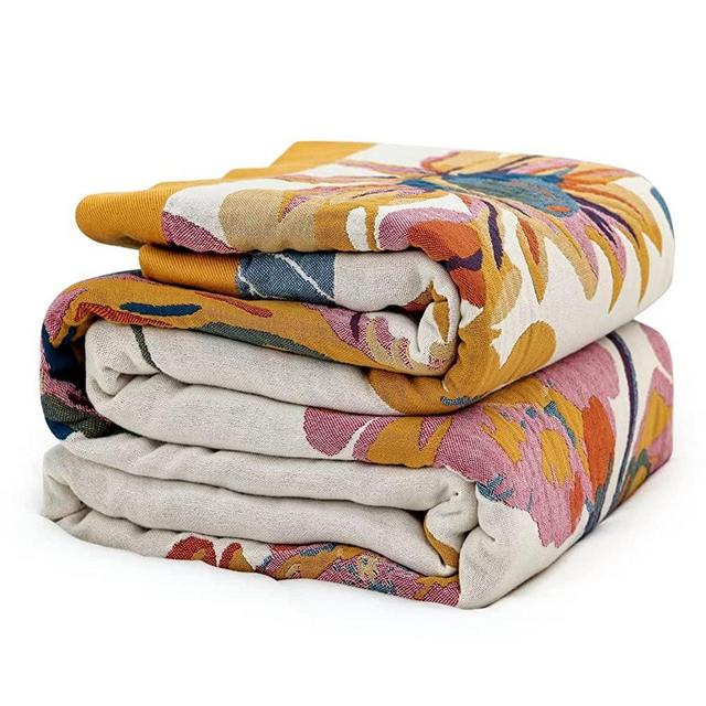 MSGKV Boho Throw Blanket 60''x80'' 100% Cotton Blanket for Bed, Travel Blanket Picnic Blankets Mexican Blanket Soft Blanket Light Weighted Blanket Muslin Blankets Double Sided Blanket for Bed Couch