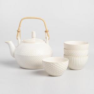 White Textured 5 Piece Tea Set