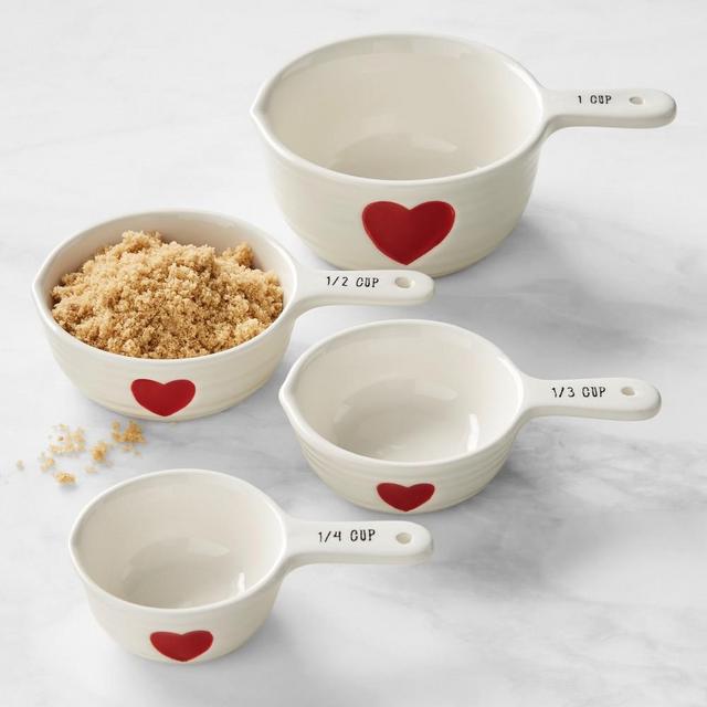 Valentines Day White Ceramic Heart Measuring Cups