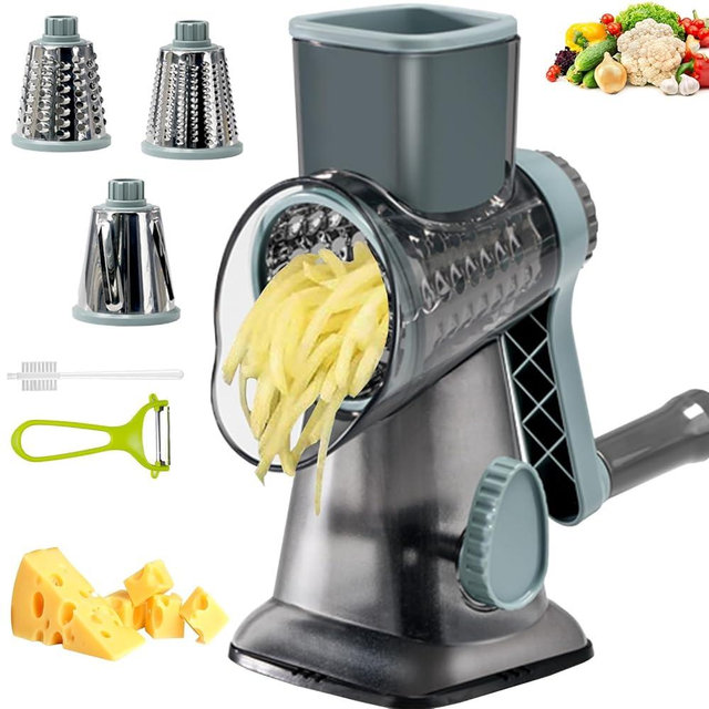 Eleko Meyar Cheese Grater with Handle, Multifunctional Manual Rotary Cheese Grater - Cheese Shredder Easily Chop Carrots, Potatoes, Vegetables and Fruits and Easy to Clean(blue)