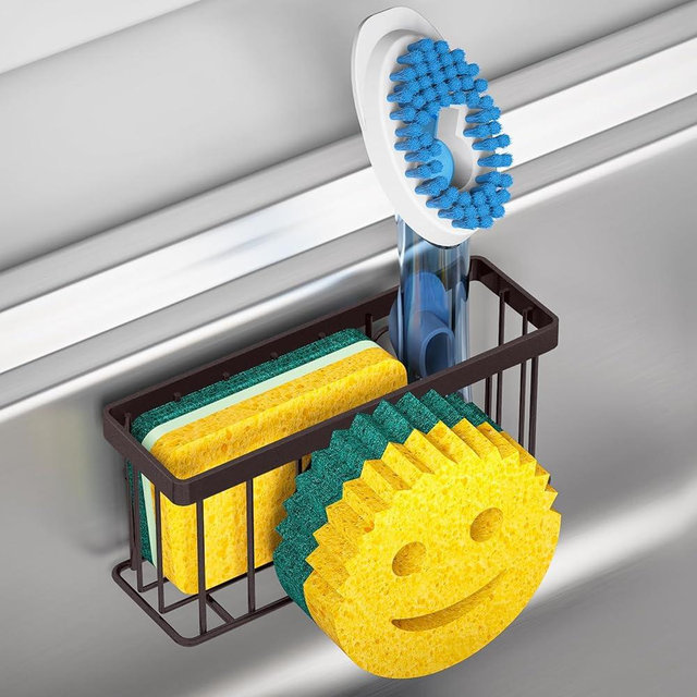MURLONG Sponge Holder Smiley Face,Sink Caddy,Sink Organizer with 2 Suction Cups/1 Adhesive Strips,Designed for Sponge,Soap,Dish Brush,Scrubber - Bronze