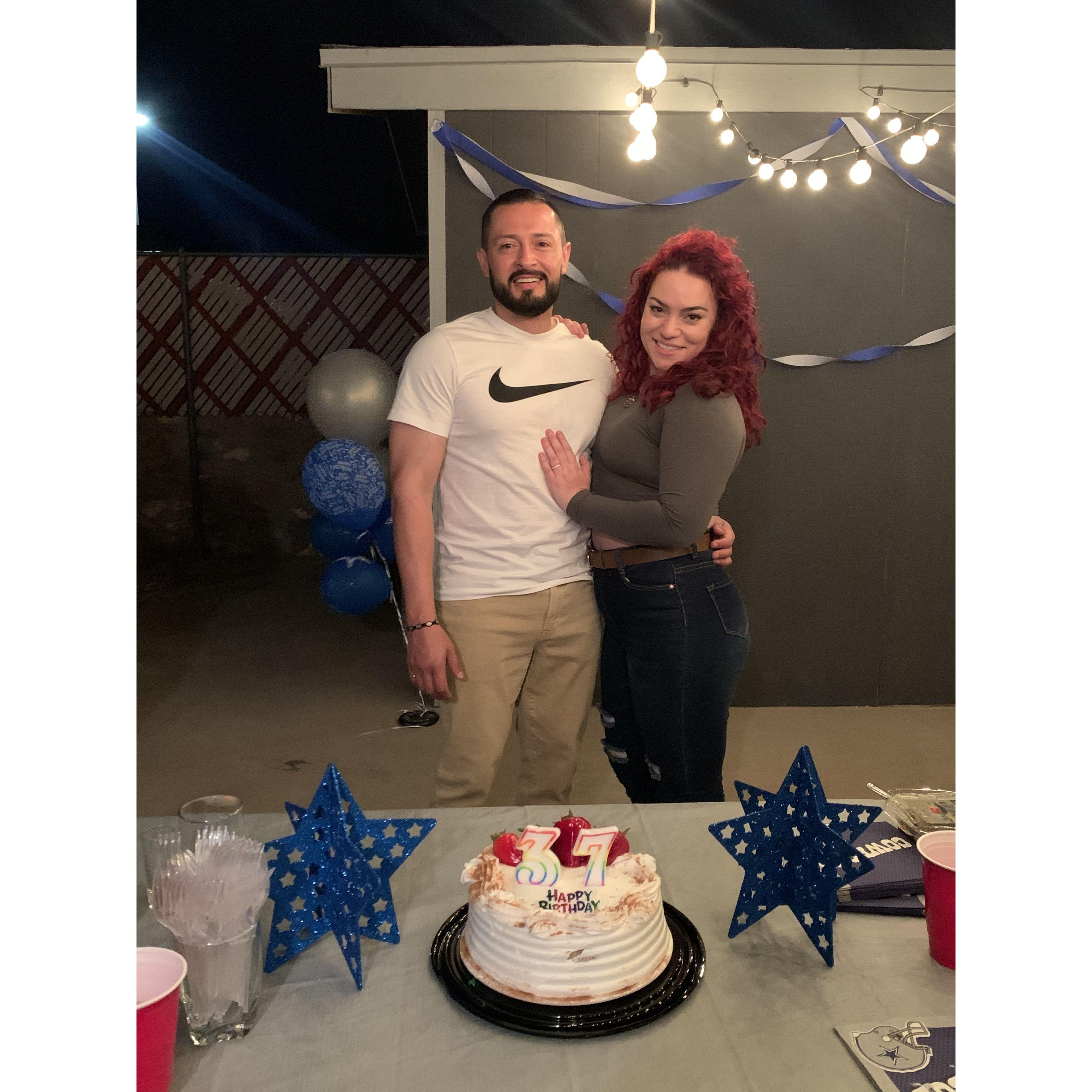 Rene's 37th birthday! I got him a Tres Leches Cake... he told me he was allergic to milk. I said so? He said 'Babe the cake literally has 3 milks in the title.'