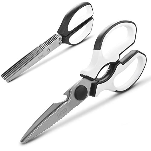 Kitchen Shears by Gidli - Lifetime Replacement Warranty- Includes Herb Scissors As a Bonus - Heavy Duty Stainless Steel Multipurpose Ultra Sharp Utility Scissors