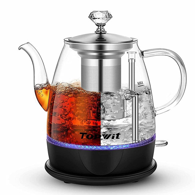 Topwit Electric Kettle Glass, Electric Tea Kettle with Dual Purpose Design, 1L Pour Over Hot Water Kettle with Removable Stainless Steel Infuser, Coffee Kettle with Auto-shut Off & Boil-dry Protection