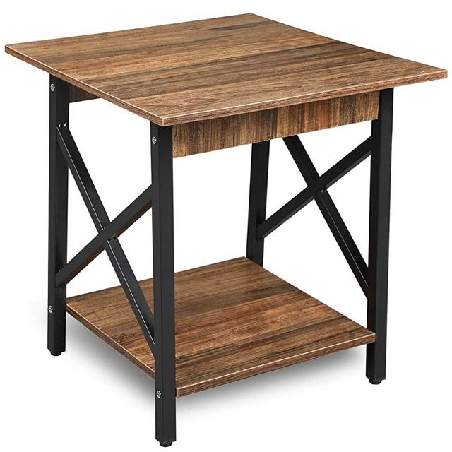 GreenForest End Table 24'' Industrial Design Side Table with Storage Shelf for Living Room, Easy Assembly Rustic, Walnut