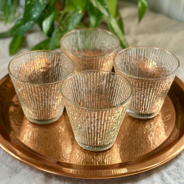 Vintage Set Of 4 Jeanette Glass Finlandia Tree Bark 8 Ounce Rocks Glasses, Mid Century On The Rocks,