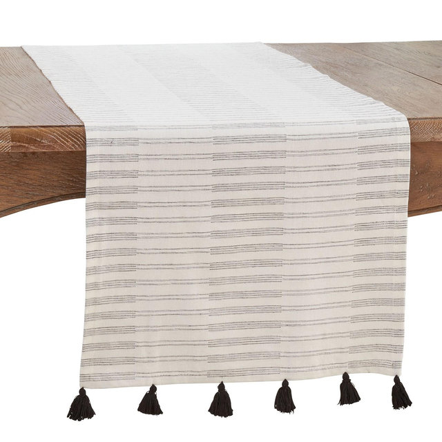 Saro Lifestyle Table Runner With Stripe Tassel Design, Black, 16" x 72"